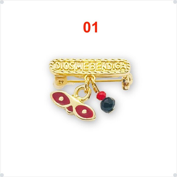 Azabache Brooch 14k Gold Plated Lucky Charm, Ojitos De Santa Lucia - Picture 3 of 9